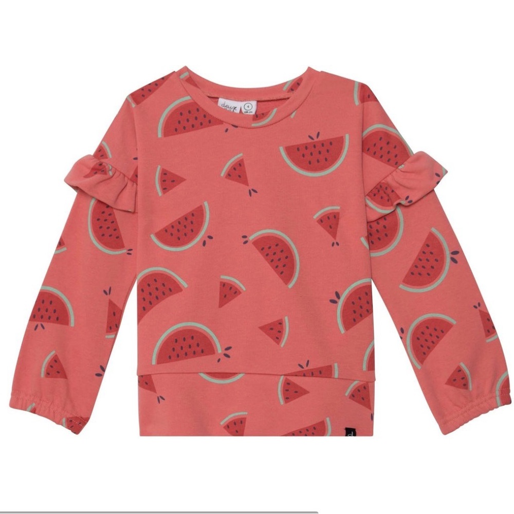 Deux par Deux Girls Printed French Terry Sweatshirt in watermelon